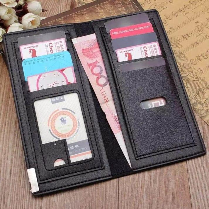 Casual Long Fold Leather Wallet Black