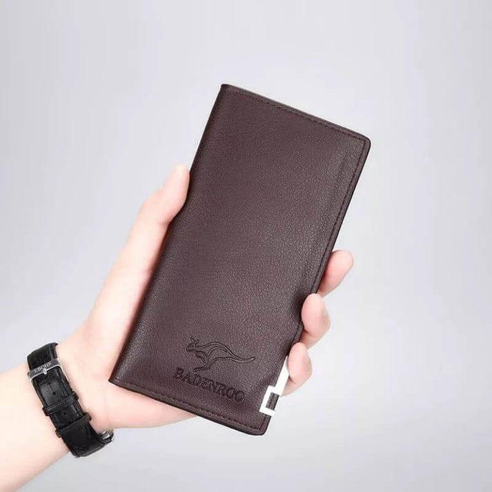Casual Long Fold Leather Wallet Brown