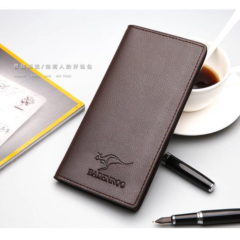Casual Long Fold Leather Wallet Brown