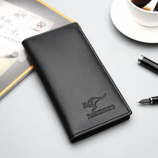 Casual Long Fold Leather Wallet Black